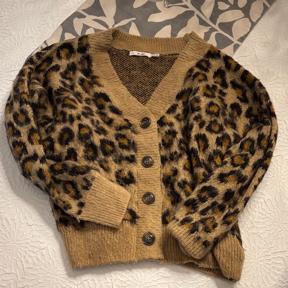 miami Leopard Print V-Neck Button Cardigan - Tan and Black